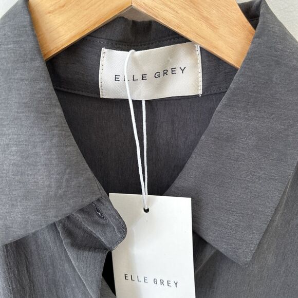 Elle Grey Womens Midi Shirt Dress Gray M Collared Utility Belted Minimalist NWT - Picture 8 of 16
